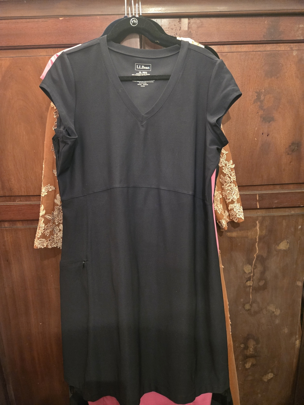 L.L. Bean Black V-Neck A-Line Midi Dress
